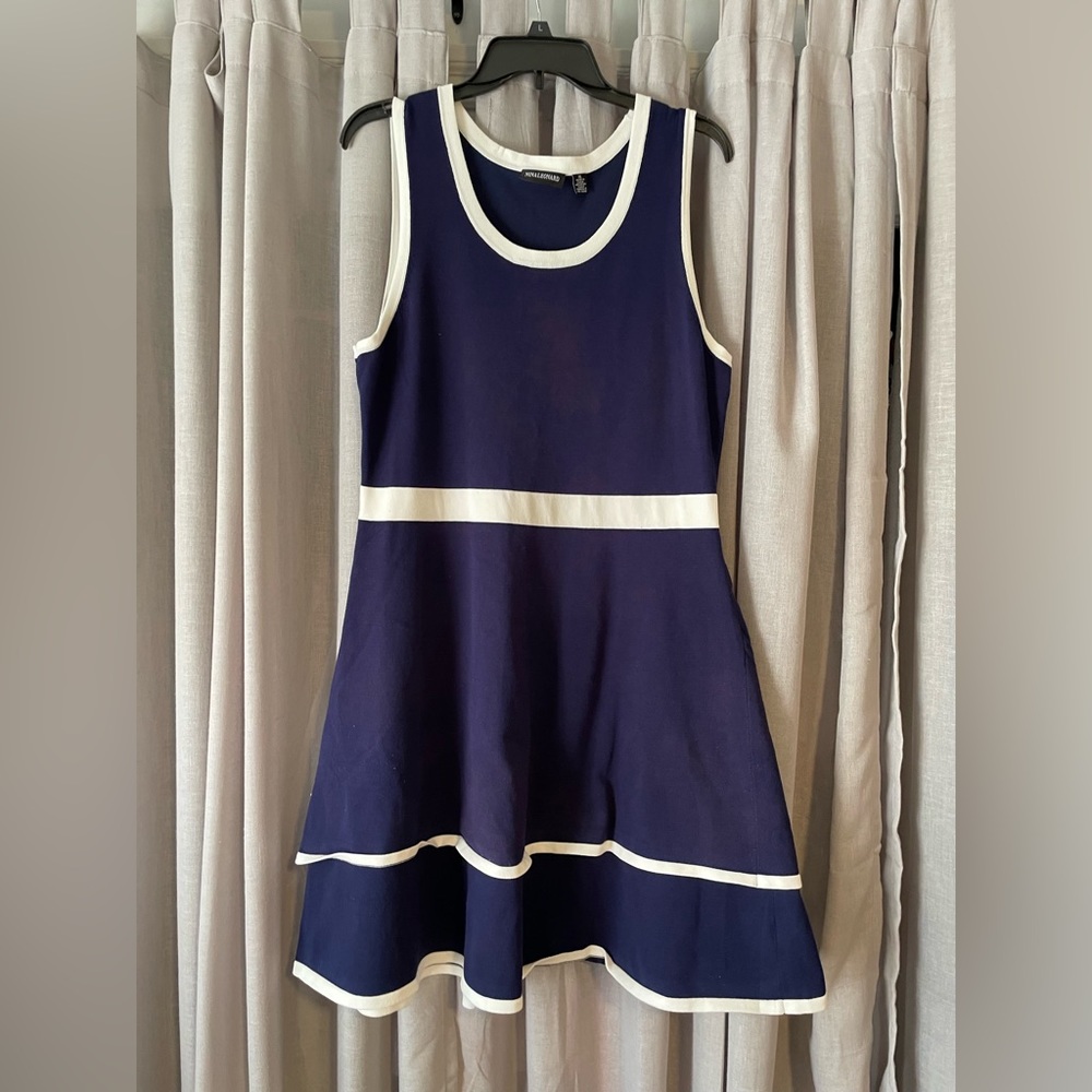 Nina Leonard tiered skirt piped dress